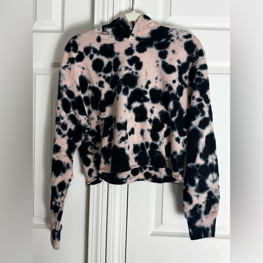 525 America Women’s Tie Dye Cropped Cotton Sweatshirt Black Pink Size L NWT